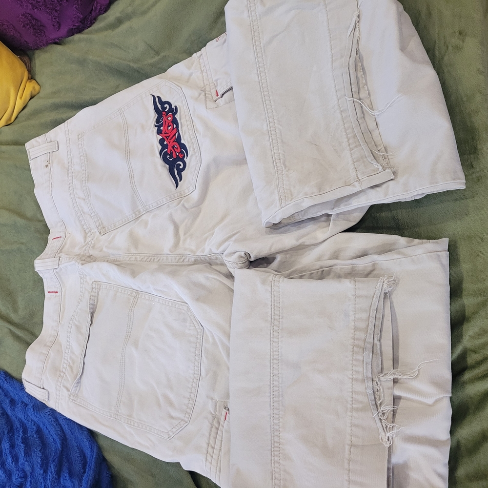 JNCO White Cargo Pants with Red and Blue Embroidery